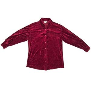 Vintage Clio Petites Deep Red Crushed Velvet Gothic Witchy Long Sleeve Shirt